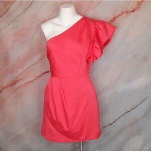 Finders Keepers Coral One Shoulder Ruffle Dress Size Small